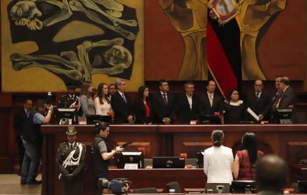 Los magistrados: Luis Hernán Salgado Pesantes (d), Hilda Teresa Nuques Martínez, Agustín Modesto Grijalva Jiménez, Daniela Salazar Marín, Pablo Enrique Herrería Bonnet, Carmen Faviola Corral Ponce y Karla Elizabeth Andrade Quevedo se posesionaron ante el