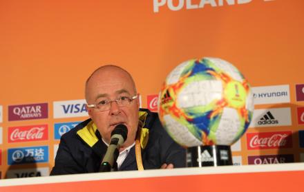 Jorge Célico, entrenador de la selección Sub-20, en rueda de presa.