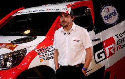 El piloto español Fernando Alonso, del equipo Toyota Gazoo Racing, durante una rueda de prensa celebrada este jueves en el Centro de Convenciones de Port Aventura.