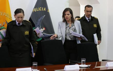 Acto. María Paula Romo, ministra de Gobierno, en rueda de prensa el lunes.