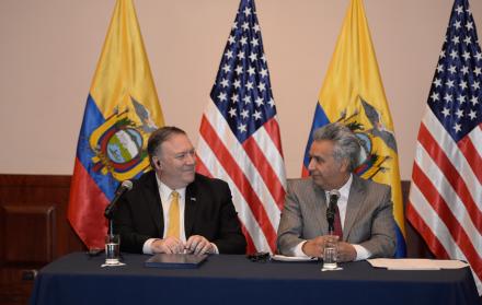 Lazos. El secretario de Estado de los Estados Unidos, Mike Pompeo, junto con el presidente de la República, Lenín Moreno, tras la reunión de ayer.