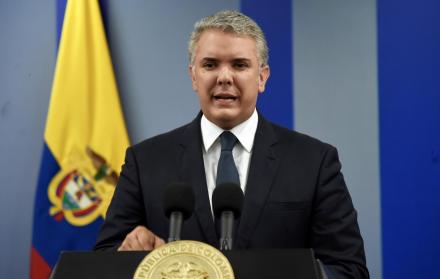 Iván Duque durante una alocución televisada en la que se refirió a la jornada de manifestaciones que vivió el país este jueves, desde Bogotá (Colombia).