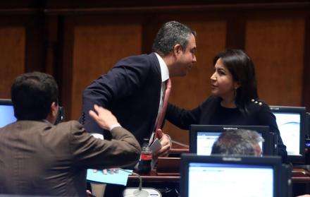 Sesión. La presidenta de la Comisión de Justicia, Ximena Peña, conversa con Guillermo Celi antes de la votación.