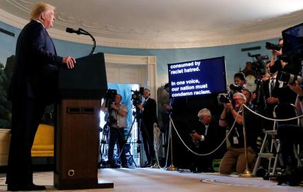 Desde la Sala Diplomática de la Casa Blanca, en Washington, el presidente de Estados Unidos, Donald Trump, condenó los tiroteos registrados en El Paso y Dayton.