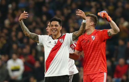 Franco Armani celebra la segunda anotación de River Plate.