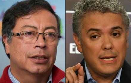 Con el 100 % escrutado, Duque (der) obtuvo 7.569.693 votos (39,14 %), un primer lugar que le permite ir a segunda vuelta el 17 de junio con una ventaja de 2,7 millones de papeletas sobre Petro (izq).