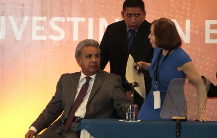Evento. El presidente de la República, Lenín Moreno, junto a Susan Segal, presidenta y CEO de As-Coa, ayer, durante el encuentro empresarial.