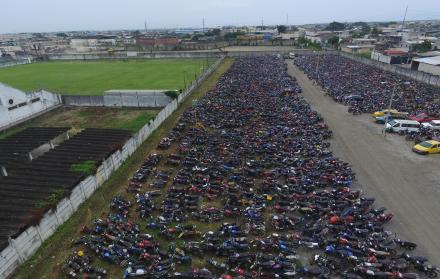 Aglomeración. El dron de EXPRESO captó el espacio que ocupan 5 mil motos en las instalaciones de Fertisa.