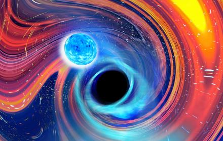 Representación artística inspirada en la fusión entre un agujero negro y una estrella de neutrones.