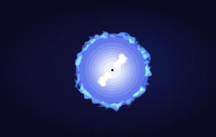 Concepción artística de la formación de un agujero negro tras el colapso del núcleo de la estrella (punto negro central) y el lanzamiento de dos chorros que atraviesan la envoltura y producen, si la alineación es correcta, un GRB.
