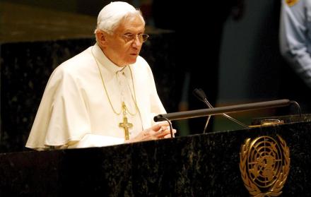 Imagen de Archivo del papa Benedicto XVI, durante el discurso que pronunció ante la Asamblea General de Naciones Unidas, en la sede de la ONU en Nueva York, Estados Unidos.