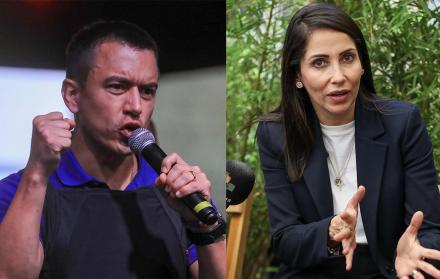 Combo de fotografías de archivo de los candidatos a la Presidencia de Ecuador, Luisa González y Daniel Noboa (i).