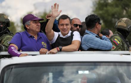 El candidato Daniel Noboa durante el cierre de su campaña electoral