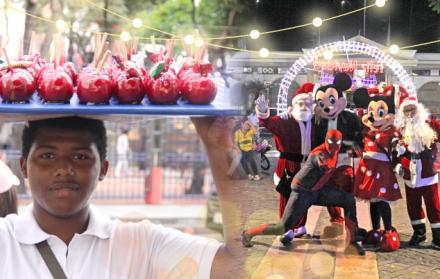 Recorrido. Entre los rostros que decoran la navidad en Guayaquil, están los vendedores ambulantes y quienes se disfrazan del icónico Papa Noel para avivar las fiestas.