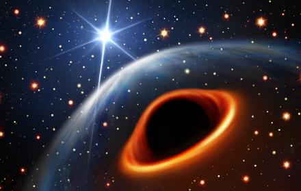 mpresión artística del sistema, suponiendo que la estrella masiva compañera sea un agujero negro