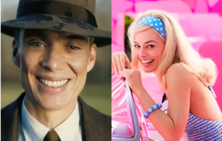 Oppenheimer y Barbie sonriendo