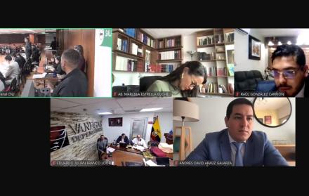 Andrés Arauz y Raúl González asistieron de forma telemática a la audiencia de vinculación al caso Ligados, que se desarrolló en la Corte Nacional de Justicia.
