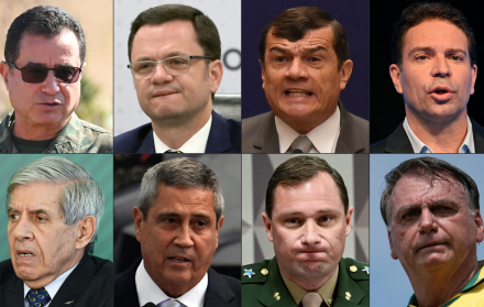 Fotografía de varios exministros y comandantes militares brasileños acusados de conspirar con el exlíder Jair Bolsonaro.
