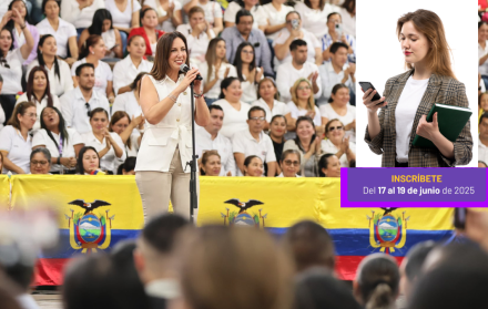 La ministra Alegría Crespo en la incorporación de nuevos profesores al magisterio, el 17 de junio del 2025.