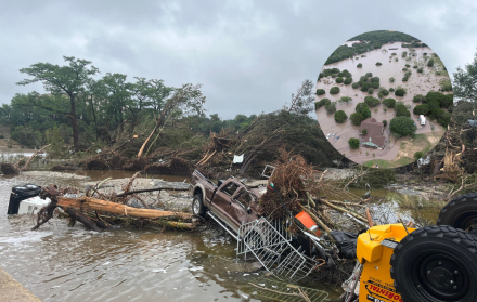 Fotografía de los escombros ocasionados debido a las inundaciones en el área de Kerrville, Texas (EE.UU.)