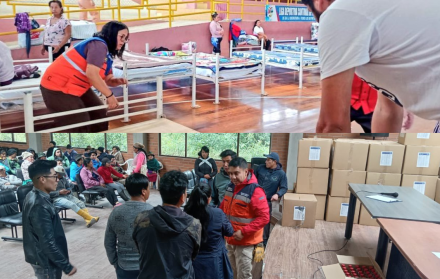 Albergue temporal en el Coliseo Liga Deportiva de Yantzaza, en Zamora Chinchipe. Y entrega de kits en Oyacachi, en Napo.