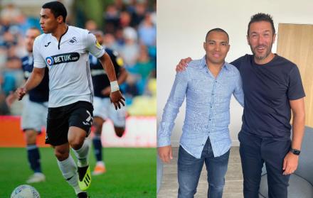 Jefferson Montero y Hugo Viana, director deportivo del Manchester City.