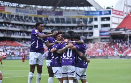Festejo de Liga de Quito al vencer 2-1 a Mushuc Runa.