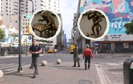 Renovación de calle Panamá con esculturas de iguana y mono