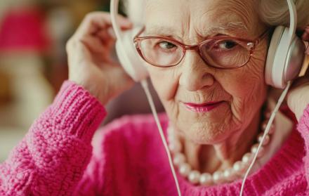 Anciana escuchando música
