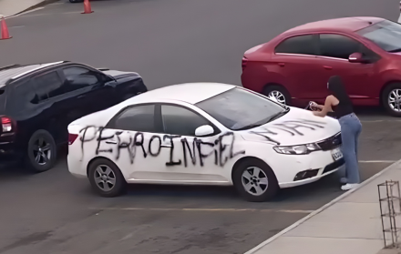 Mujer pinta “Perro infiel” en carro blanco en Daule y el video se vuelve viral en redes sociales.