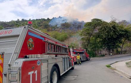 bomberos en incendio forestal de cerro San Eduardo