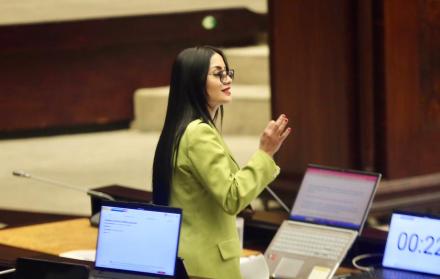 Viviana Veloz durante la interpelación a Mario Godoy en la Asamblea Nacional de Ecuador. durante la interpelación a Mario Godoy en la Asamblea Nacional de Ecuador.