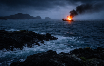 Embarcación incendiandose