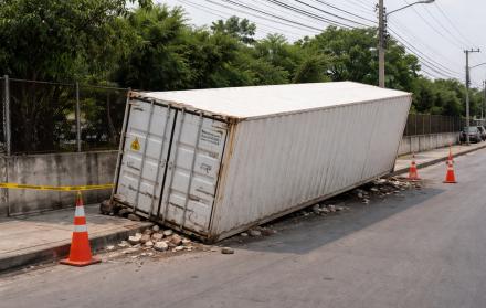 Contenedor caído en el norte de Guayaquil