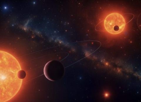 Un sistema binario con planetas