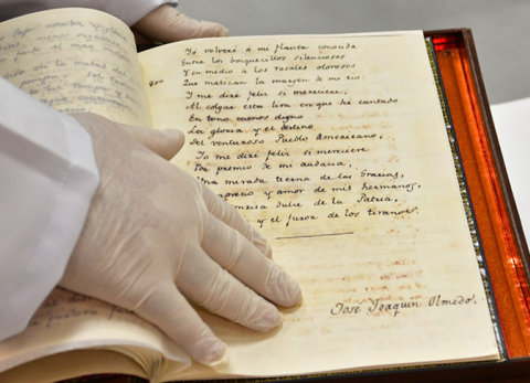 Manuscrito de Jos&eacute; Joaqu&iacute;n de Olmedo entra al Registro Memoria del Mundo de Unesco