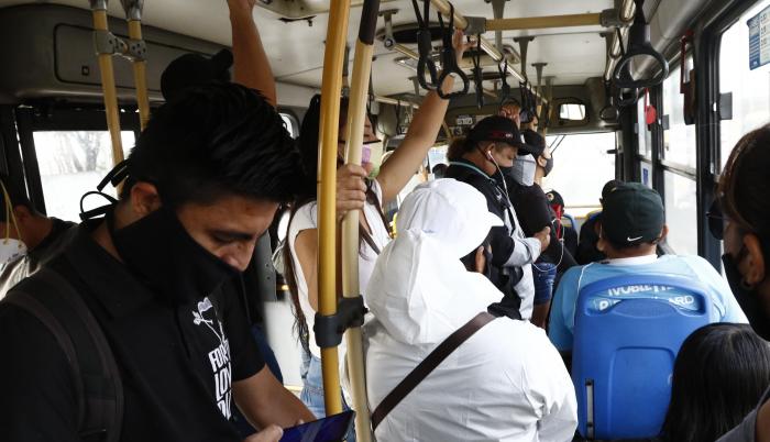 Una unidad de la metrovía ayer, luego de la primera socialización de las medidas de bioseguridad.