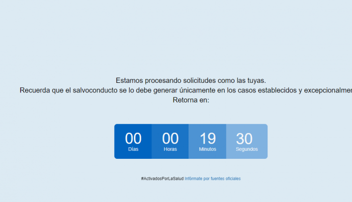 Captura de imagen del sitio web habilitado por el Gobierno Nacional para la obtención de salvoconductos durante la emergencia del coronavirus en Ecuador.