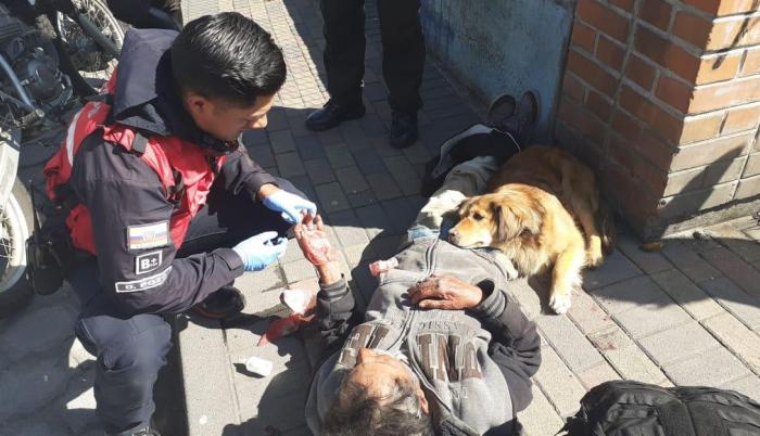 Para poder acceder a las heridas del hombre, el Cuerpo de Bomberos primero tuvo que calmar al can.
