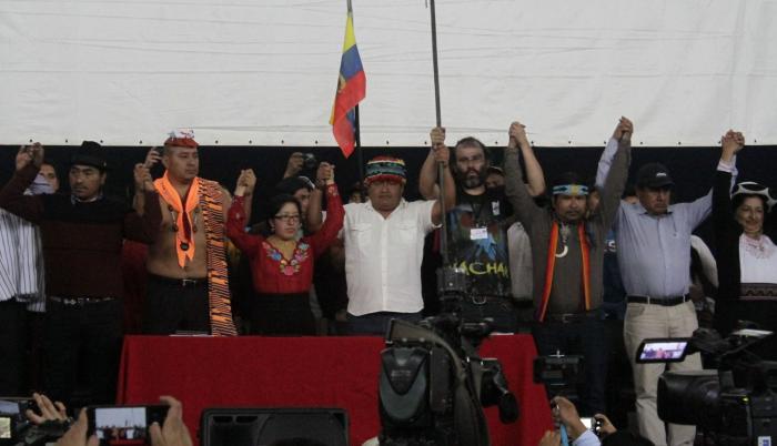 Corolario. Los líderes indígenas convocaron ayer a una rueda de prensa en la Casa de la Cultura para agradecer a las entidades públicas y privadas que los apoyaron durante la movilización.