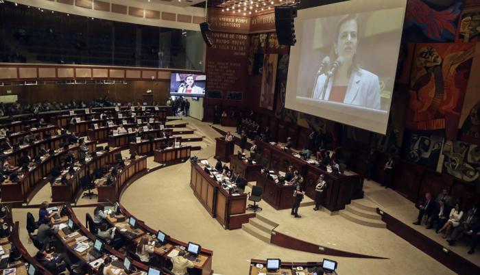 Imagen referencial. La ministra María Paula Romo en el pleno del legislativo.
