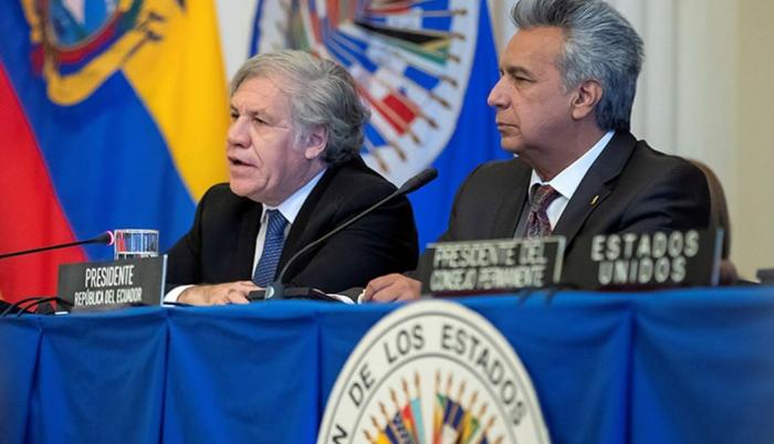 Luis Almagro y Lenín Moreno en abril pasado, en Nueva York.