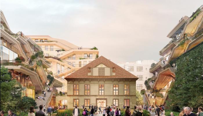 Las nuevas construcciones establecen una serie de fachadas aterrazadas y escalonadas que llevan a las personas a los tejados.