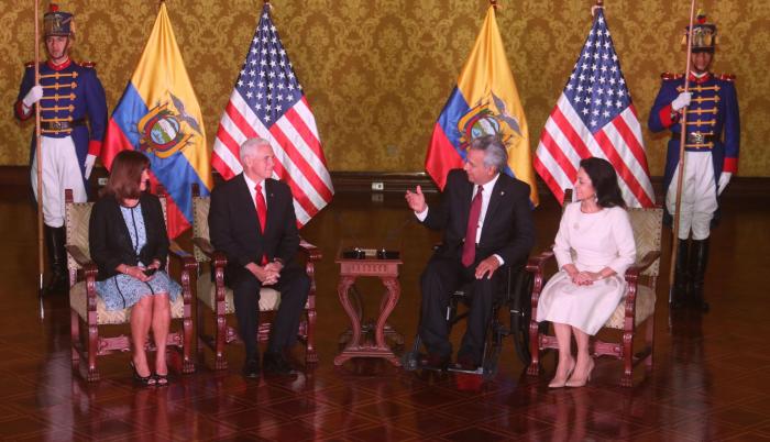 Visita. La llegada del vicepresidente de Estados Unidos, Mike Pence, fue clave para relanzar relaciones con ese país. El presidente Lenín Moreno lo recibió en el Palacio de Carondelet.