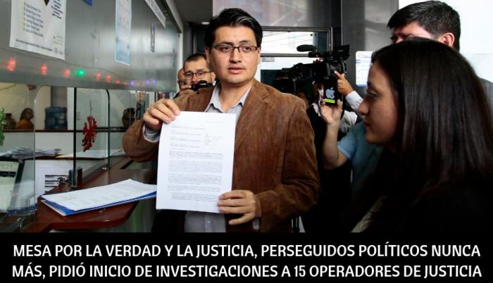 El presidente de la Mesa, Paúl Jácome, presentó la petición en un escrito que pide que se inicie una investigación de oficio contra 15 jueces de la Corte Nacional de Justicia (CNJ) de Ecuador