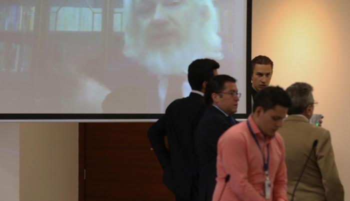 La audiencia del caso del fundador de Wikileaks tuvo lugar en el Complejo Judicial Norte, en Quito, el jueves 25 de octubre de 2018.