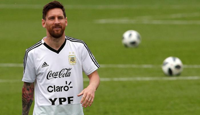 El delantero y capitán de la selección de Argentina, Lionel Messi, durante el entrenamiento previo al debut de la selección argentina contra Islandia.