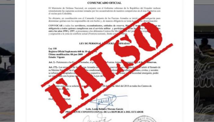 Defensa desmiente comunicado sobre llamado a reservistas
