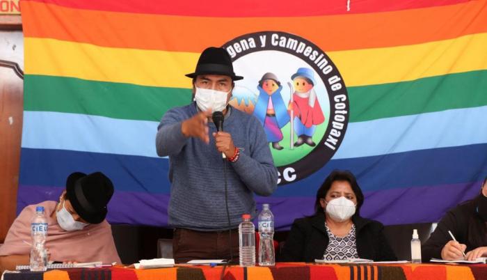 Rueda de prensa del movimiento indígena de Cotopaxi, para deponer la precandidatura de Leonidas Iza, 14 ago. 2020.
