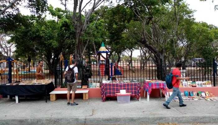 La feria se realiza al aire libre, en el parque central de la FAE.
